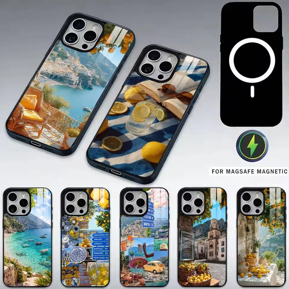 

European Amalfi Coast Lemons Phone Case For iPhone17,16,15,14,13,12,11 Plus,Pro Magnetic For Magsafe Wireless Charging
