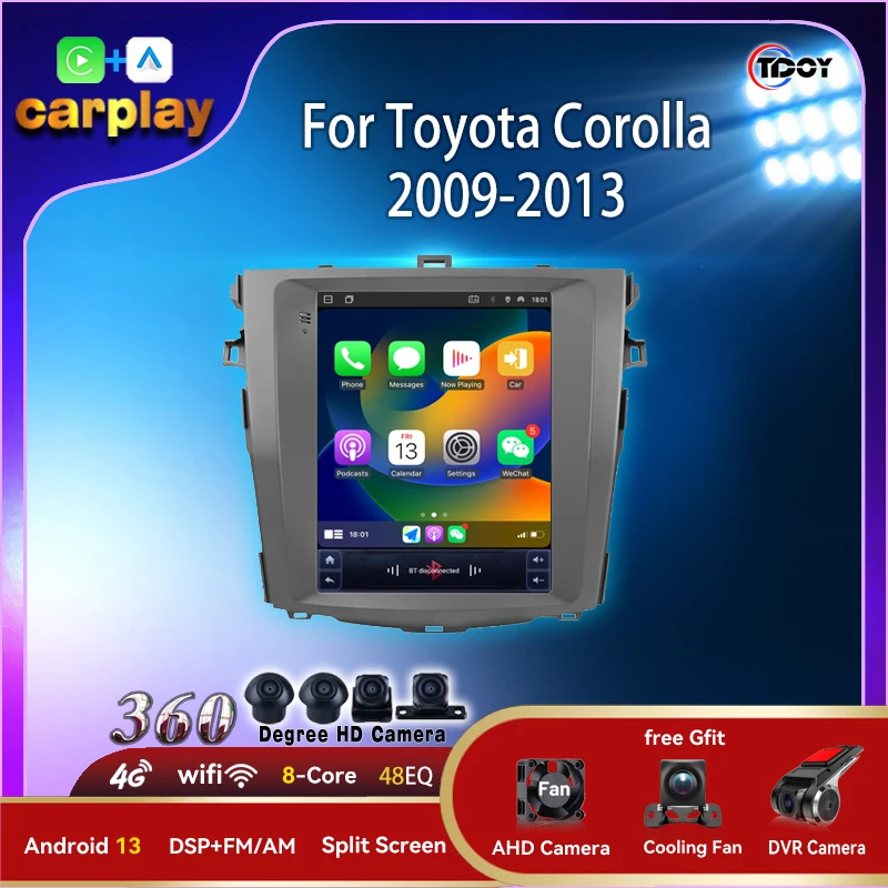

9.7 Inch 2 Din Android 13 Auto Car Radio Multimedia For Toyota Corolla E140/150 2006-2013 Carplay Stereo Gps Tesla Style Radio