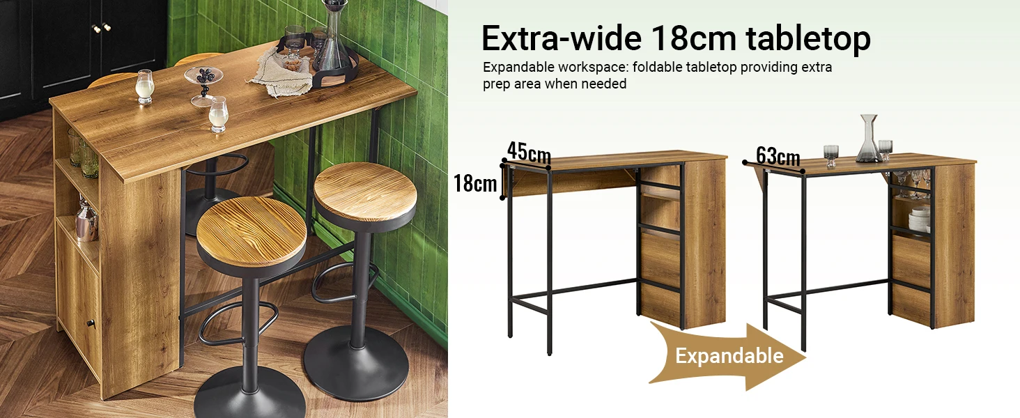 SoBuy FWT98-PF Bartisch Esstisch mit erweiterbarer Arbeitsfläche Hochtisch Bistrotisch Stehtisch Bartresen im Industrie-Desig – Detail 6