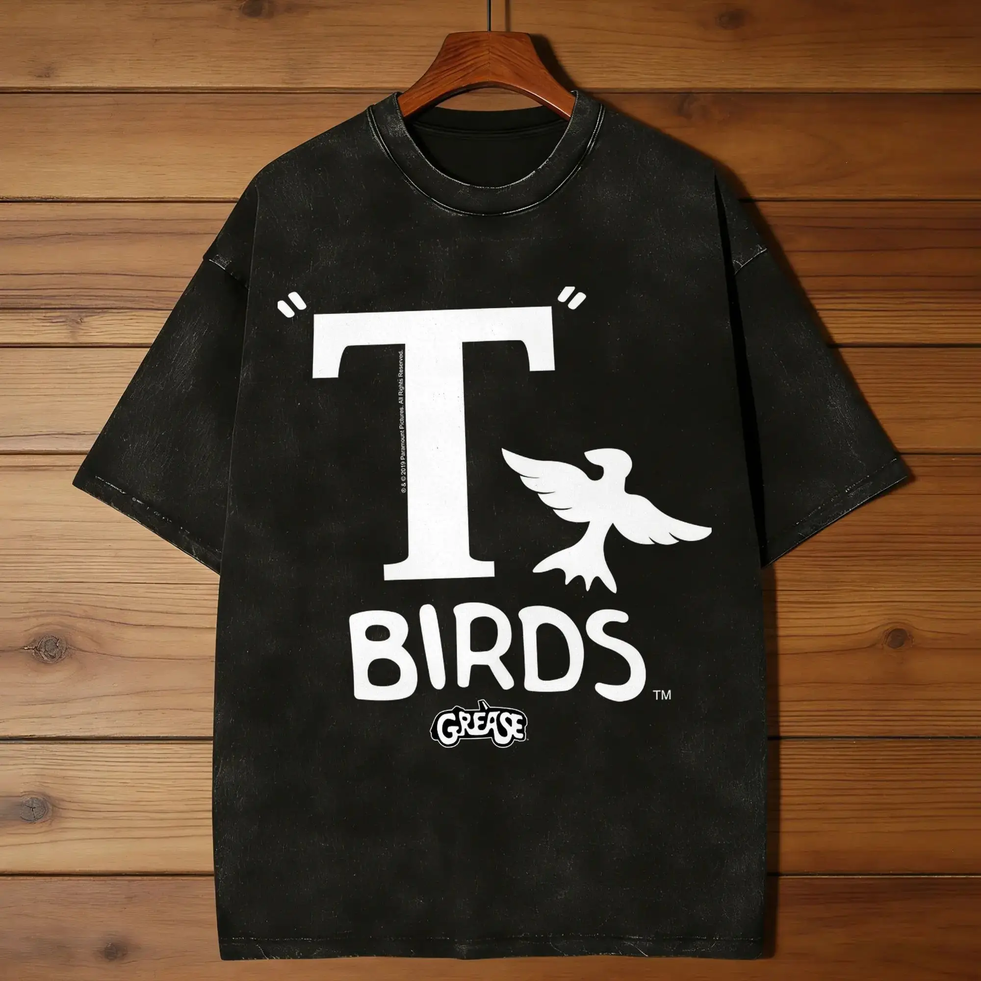 Grease Birds (1) Washed T Shirt Men  Vintage Cotton T Shirts Beach Round Neck Trendy Cool Tees Loose Big Size Clothing