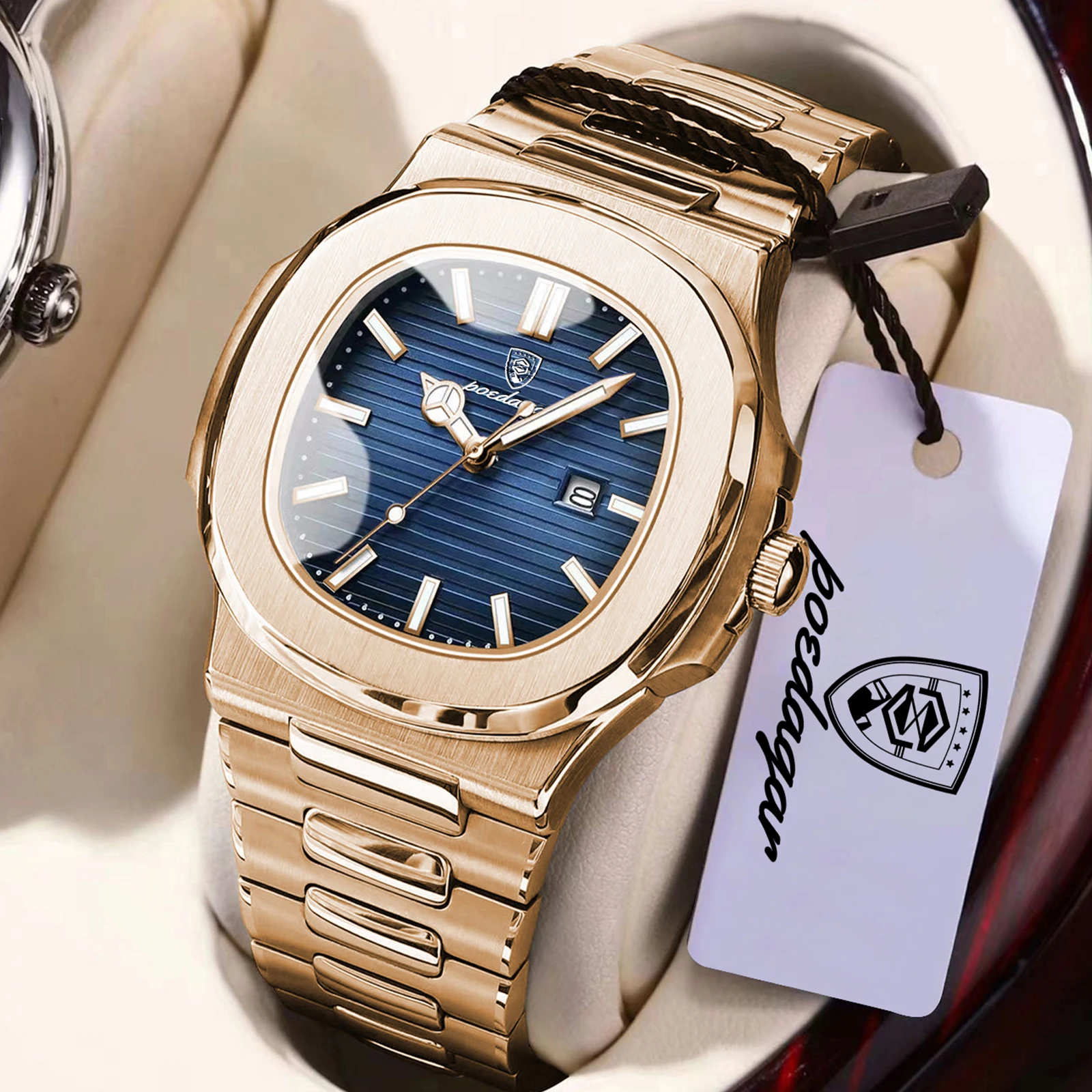 POEDAGAR Top Fashion Square Men Clock Stainless Steel Waterproof Luminous Date Exquisite Male Wristwatch Quartz Watches For Men