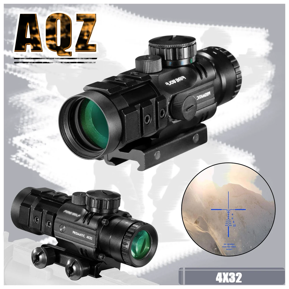 Tactical Scope 4X32 Hunting Optical Sight  Green Red Dot Light Cross Spotting Scope for Hunting