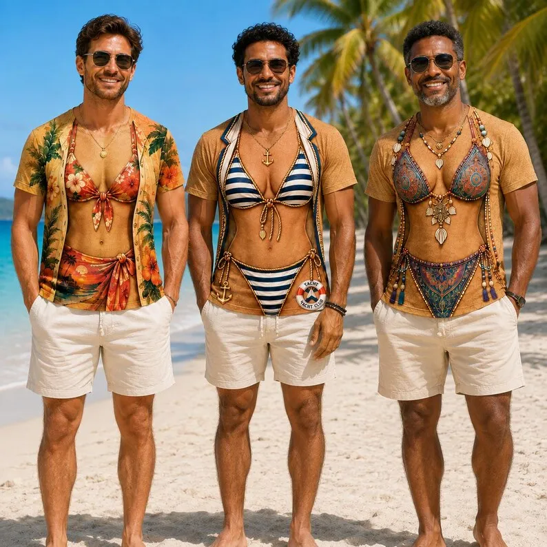 Fun Bikini T-shirt, Tropical Beach Vacation T-shirt Hawaiian Swimsuit Printed T-shirt Summer Party Clothing Party Gifts