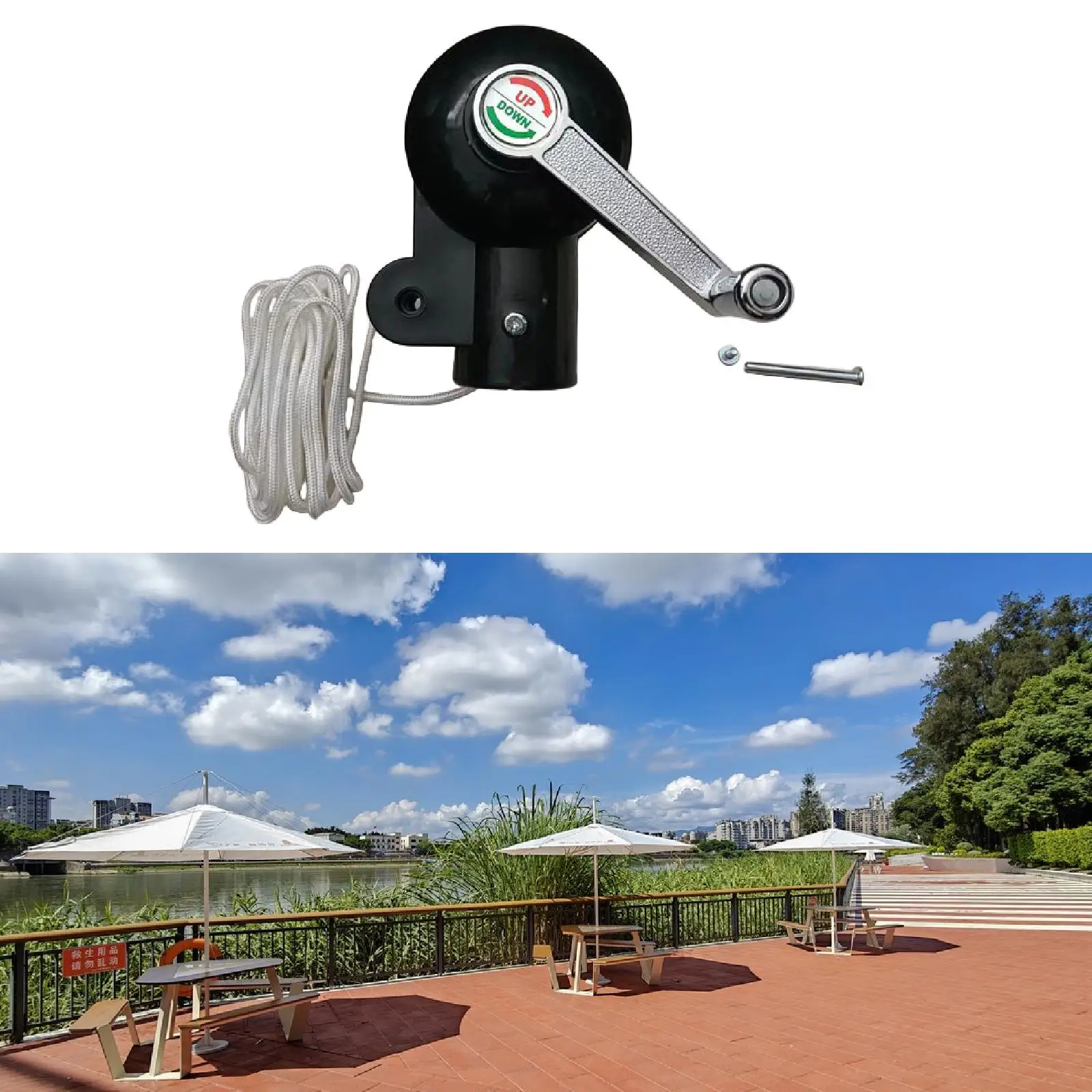Patio Umbrella Accessories Handle Arm Replacement Part Parasol Crank Handle with Rope for Yard Backyard Courtyard Outside