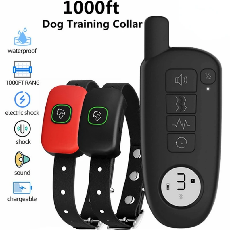 1000ft Range Dog Training Collar Waterproof Electric Shock Vibration Sound Dogs Bark Collar for Small Medium Large Dogs Trainer