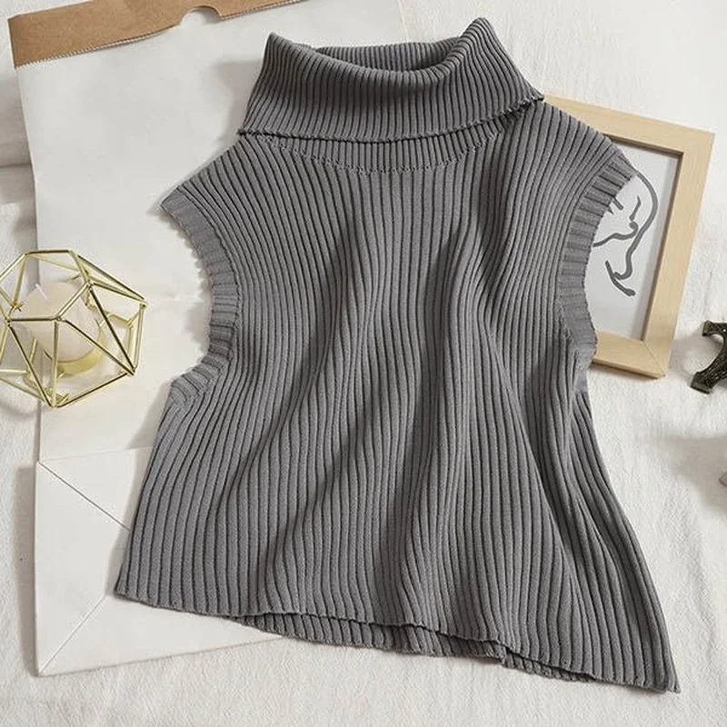 Sweater Vests Women Solid Turtleneck Spring Fall Irregular Design Street Wear All-match Casual Knitted Sleeveless Aesthetic New