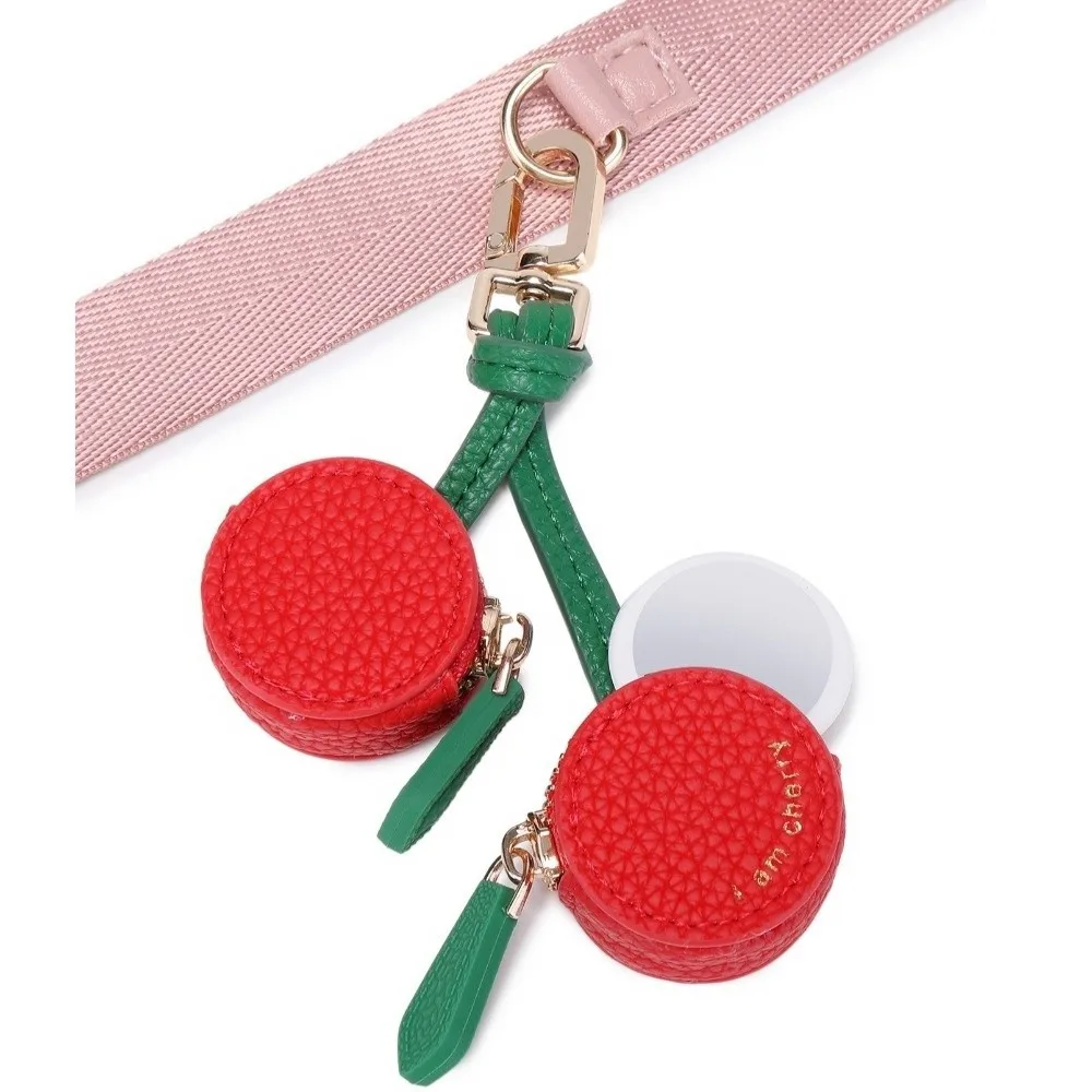 أزياء الكرز تصميم محفظة نسائية للعملات المعدنية سحر بو الجلود اليدوية البسيطة زيبر الحقيبة الفاكهة شكل المفاتيح الحقيبة حقيبة الظهر الديكور #2