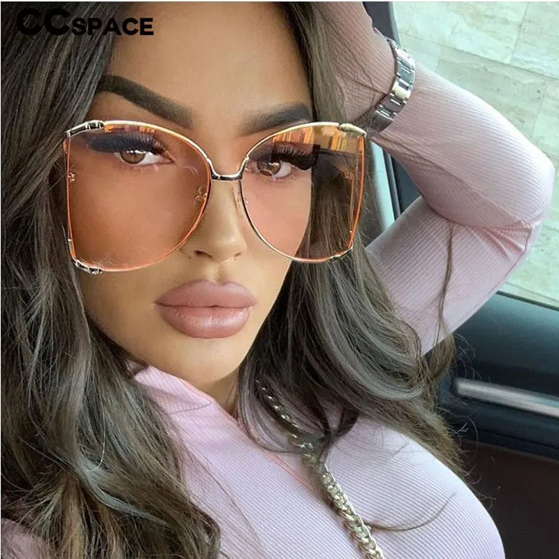 45476 Oversize Square Sunglasses Women Metal Frame Fashion Luxury Hollow Frame Brand Sunglasses Female Gradient Shades