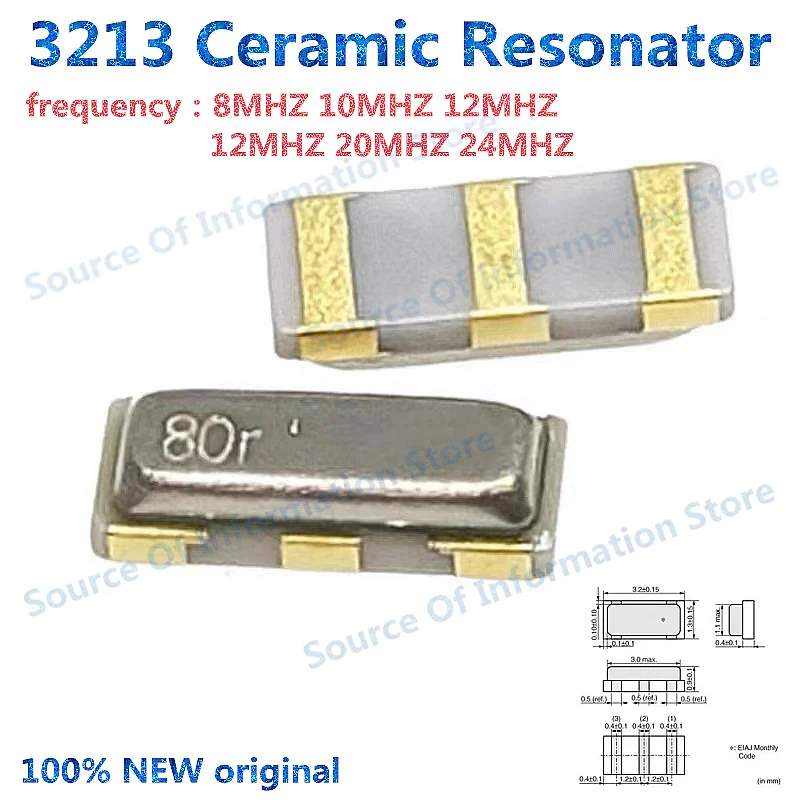 50Pcs, 3213 Ceramic Crystal Resonator 3Pin 8Mhz 10M 12M 16M 20M 24Mhz 3.2*1.3