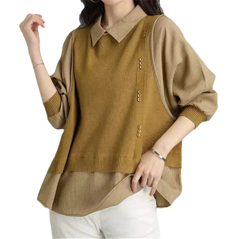 

Zagros Two Pieces Korean Fashion Plus Size Women's Middle-aged Mother Loose Knitted Sweater Pullover Jumper Mujer 4XL