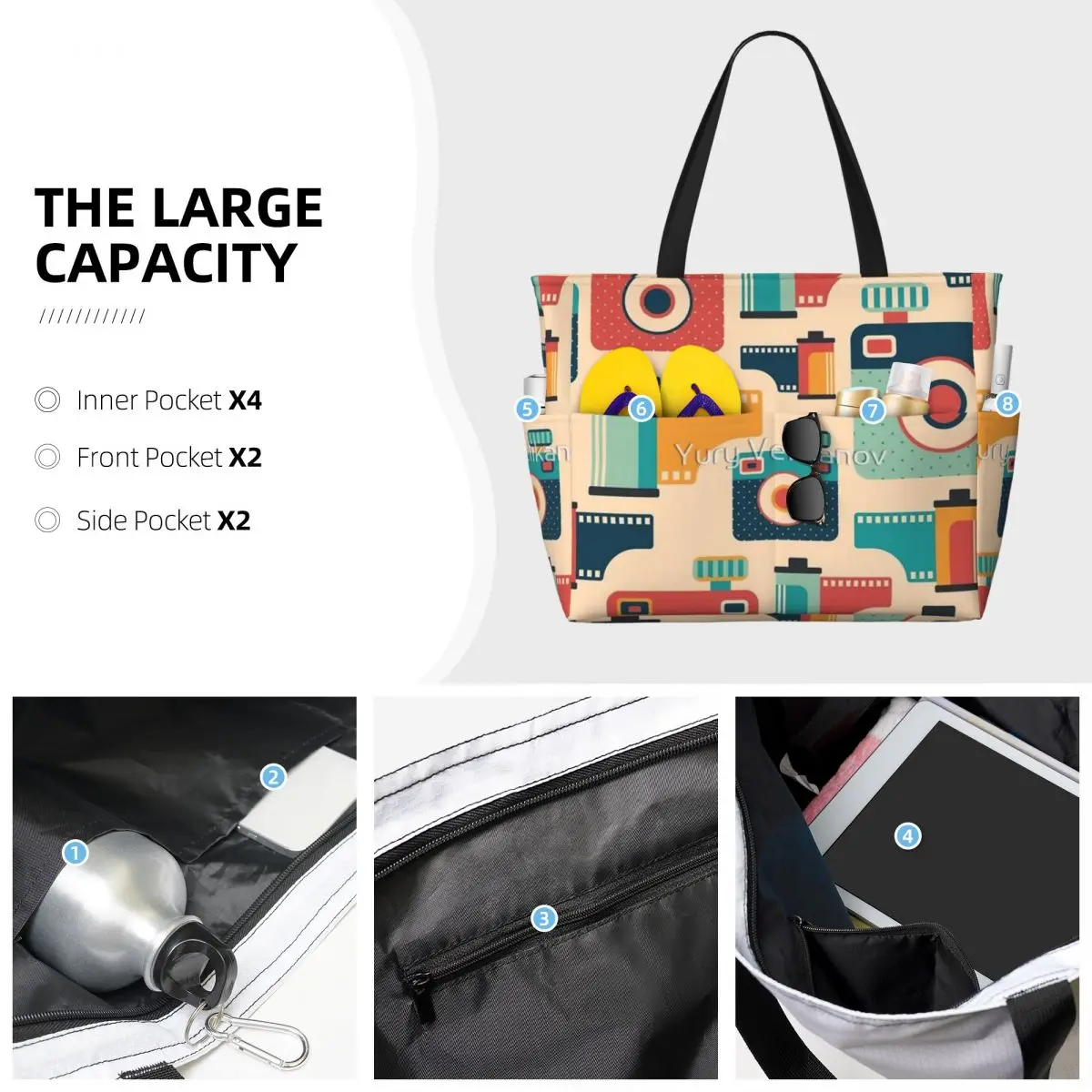 Rotoli di pellicola e fotocamere borsa da viaggio da spiaggia, Tote Bag Modern Adult Out regalo di compleanno modello Multi-stile