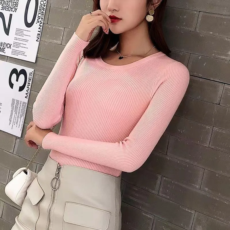 Causal O Neck Women Sweater Pullover Knitted Basic Black Tops Elastic Knitted Jumper Autumn Winter Sweater