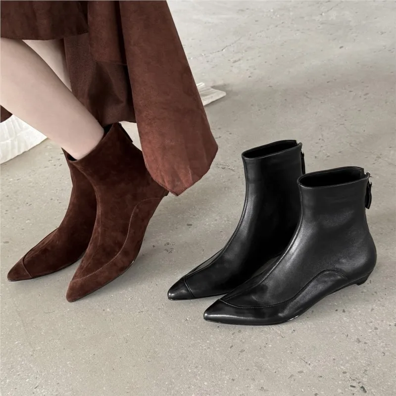 

Dilalula 2025 Elegant Genuine Leather Women Ankle Boots Pointed Toe Low Heels Office Lady Autumn Winter Short Boots Dress Shoes