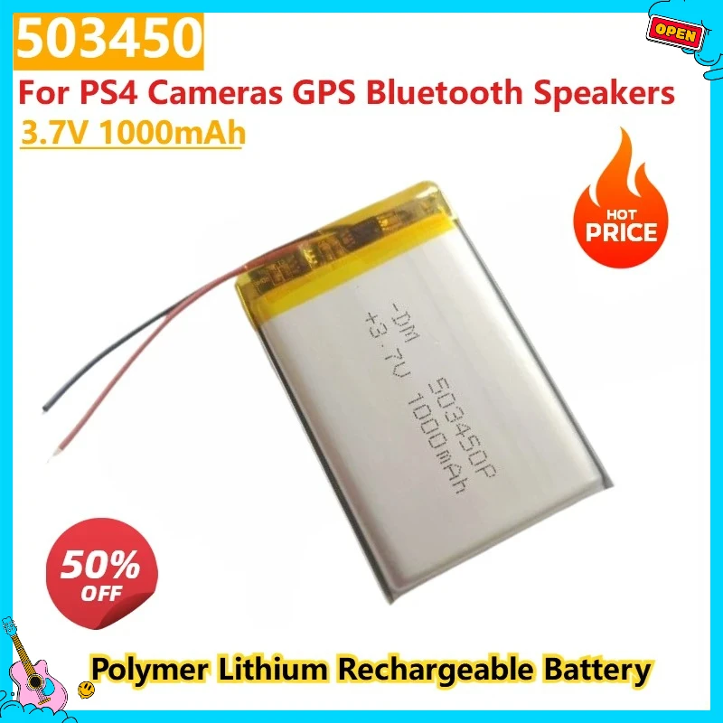 

503450 Replacement Battery for PS4 Cameras GPS Bluetooth Speakers 3.7V 1000mAh High Quality