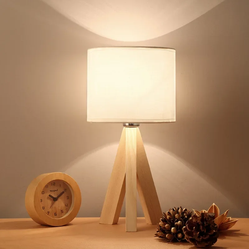 Modern Bright High-end Wooden Eye Protection Table Light Japanese Creative Solid Wood Bedroom Desk Square Triangle Minimalist