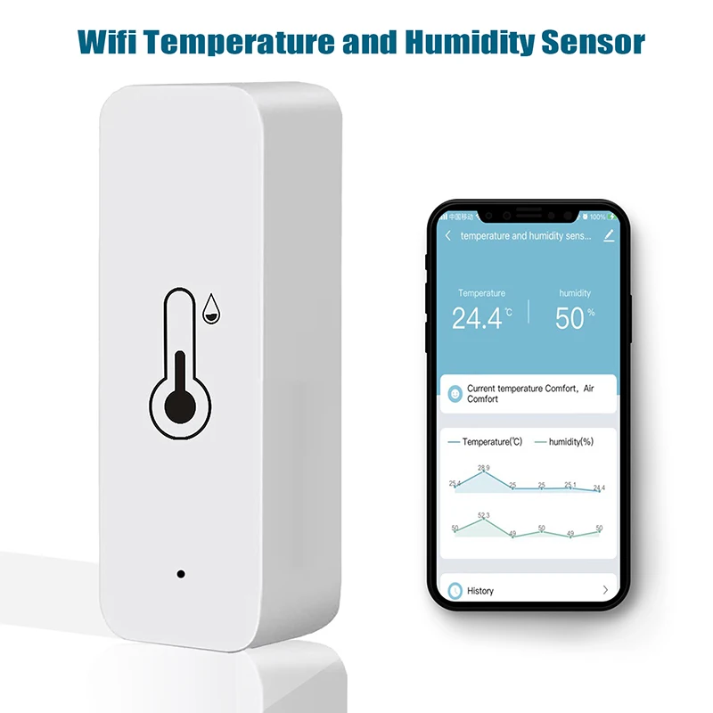 WiFi Smart Temperature Humidity Sensor Indoor Hygrometer Controller Monitoring Smart Home Security Work With Alexa Google Home