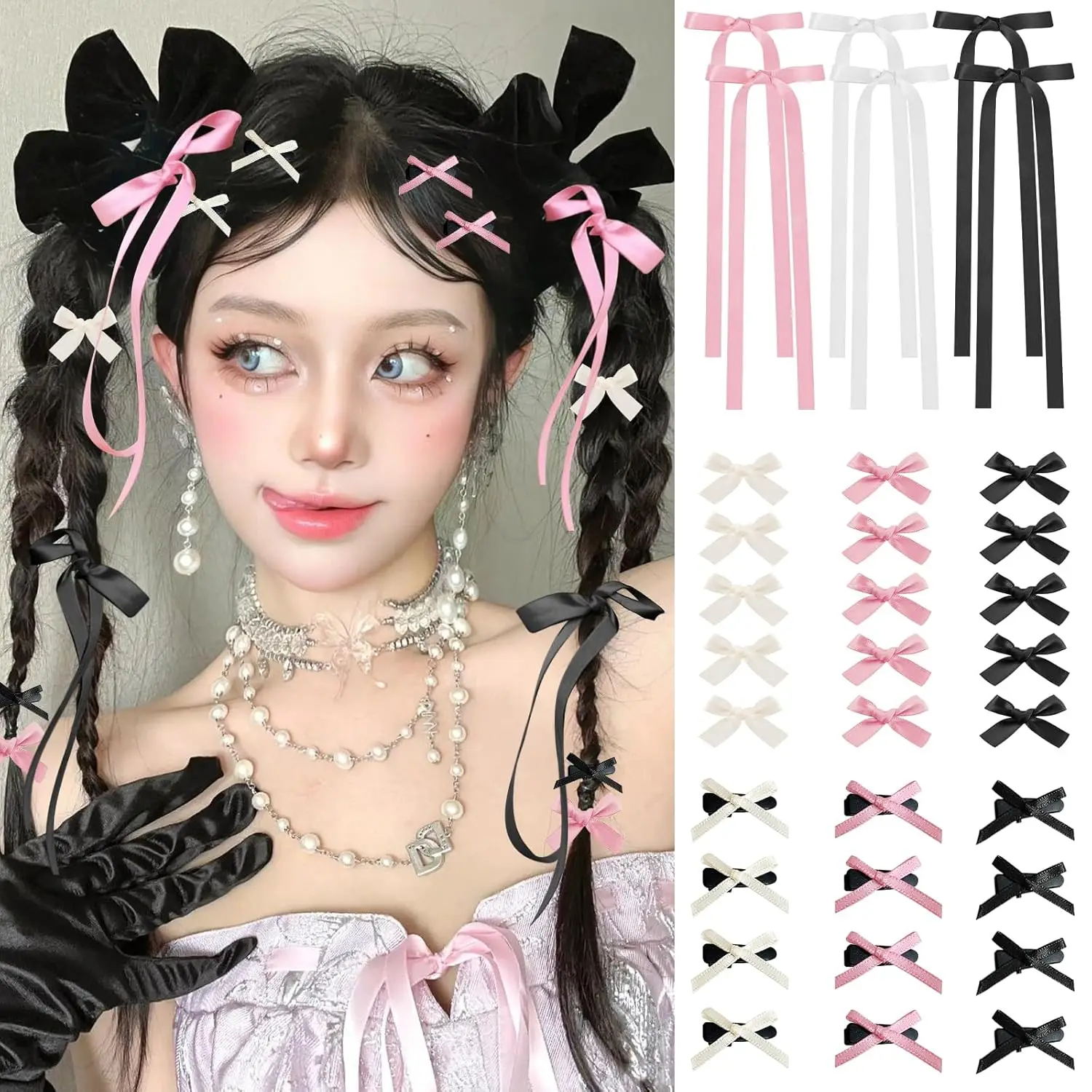 

Mini Hair Bows for Women Girls Cute Hair Clips Small Alligator Long Tail Hair Ribbon Accessories -3