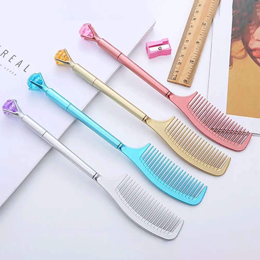 

Student Stationery Creative Comb Shape Gel Pen Luxury Funny Neutral Pen Big Rhinestone Kawaii Signature Pen School