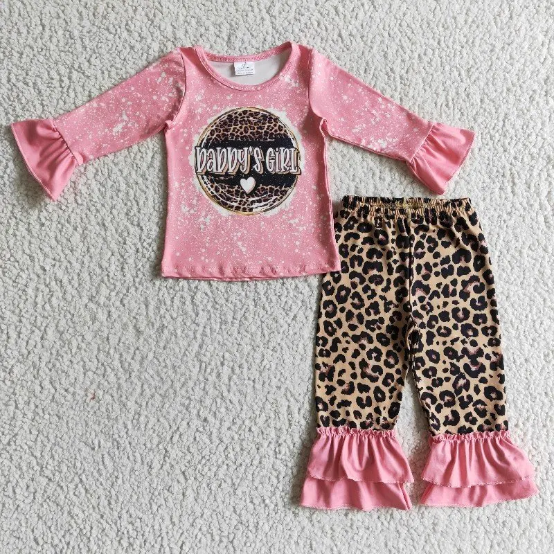 new rts infant girls valentine suit wholesale boutique daddy 'girl leopard print pants girls clothing