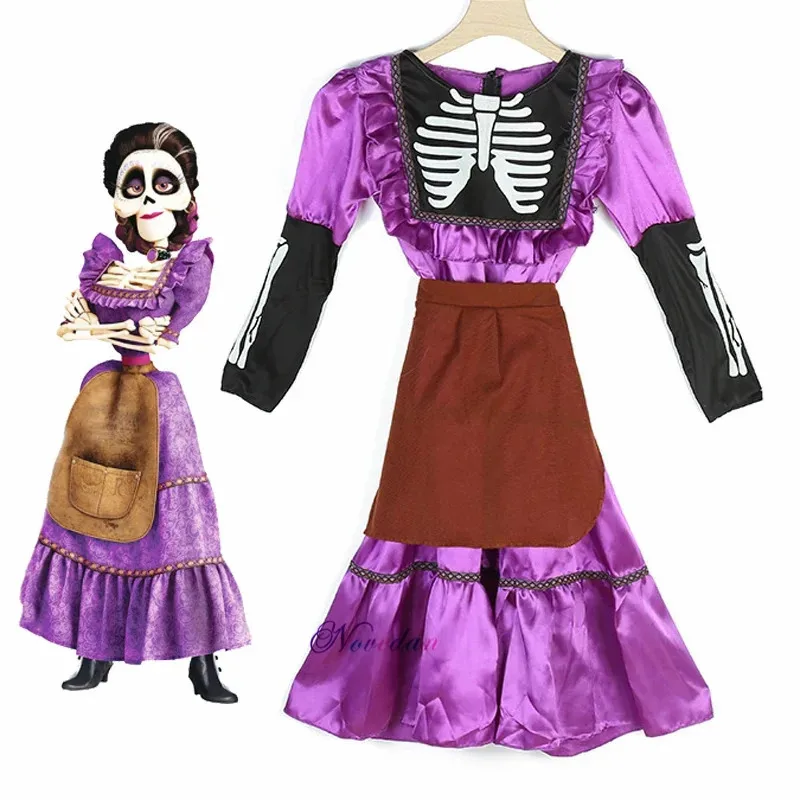 L2025l nuevo disfraz de CoCo Mama Imelda para niñas, vestido de esqueleto, música, sueño alrededor, fiesta de Halloween, vestido elegante para