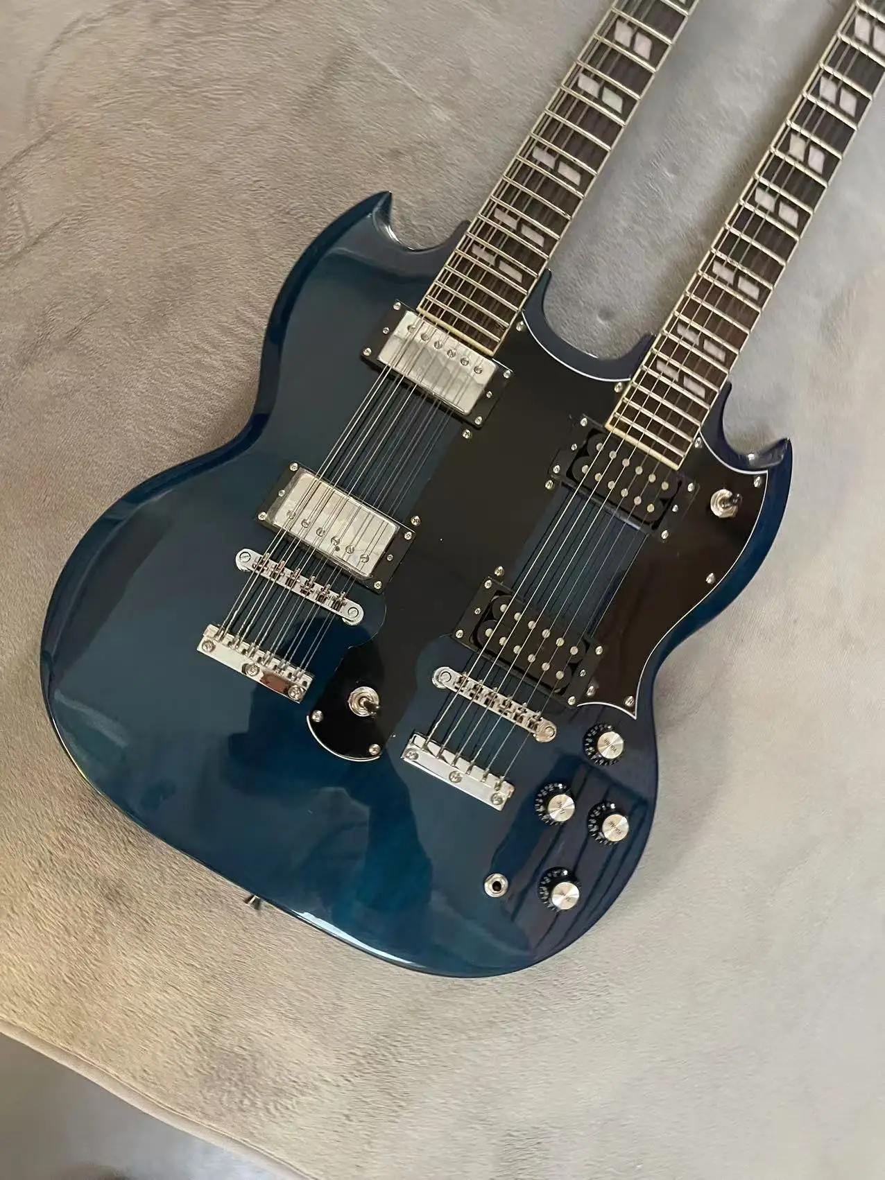 Electric Guitar 6-Chord+12 Chord Double Path Electric Guitar, Transparent Blue Body, Factory Shipping Realistic Picture, In Stoc