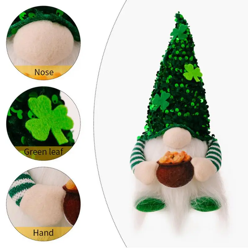 Christmas Luminous Doll Ornaments Saint Patrick's Day Midget Luminous Green Clover Faceless Doll Home Decoration