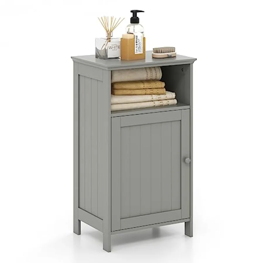 

Bathroom Storage Cabinet, Freestanding Wooden Single Door Side Floor Organizer with Adjustable Shelf, Small Bathroom Cabinet fo