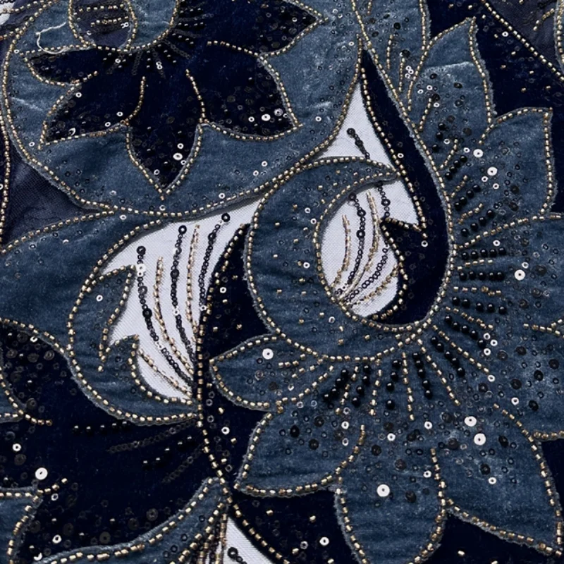 

Luxury French Beaded Lace Fabric 2026 Striped Beads Embroidery on Mesh Lace Nigerian Fabric for Wedding Party Dress Sewing