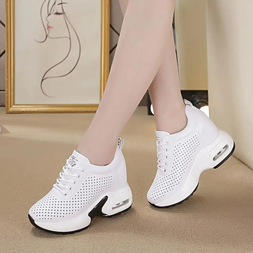 Platform Sneakers Women Genuine Leather Shoes Women Elevator Shoes Increase Within Wedges Sneakers For Women Casual Shoes Tenis