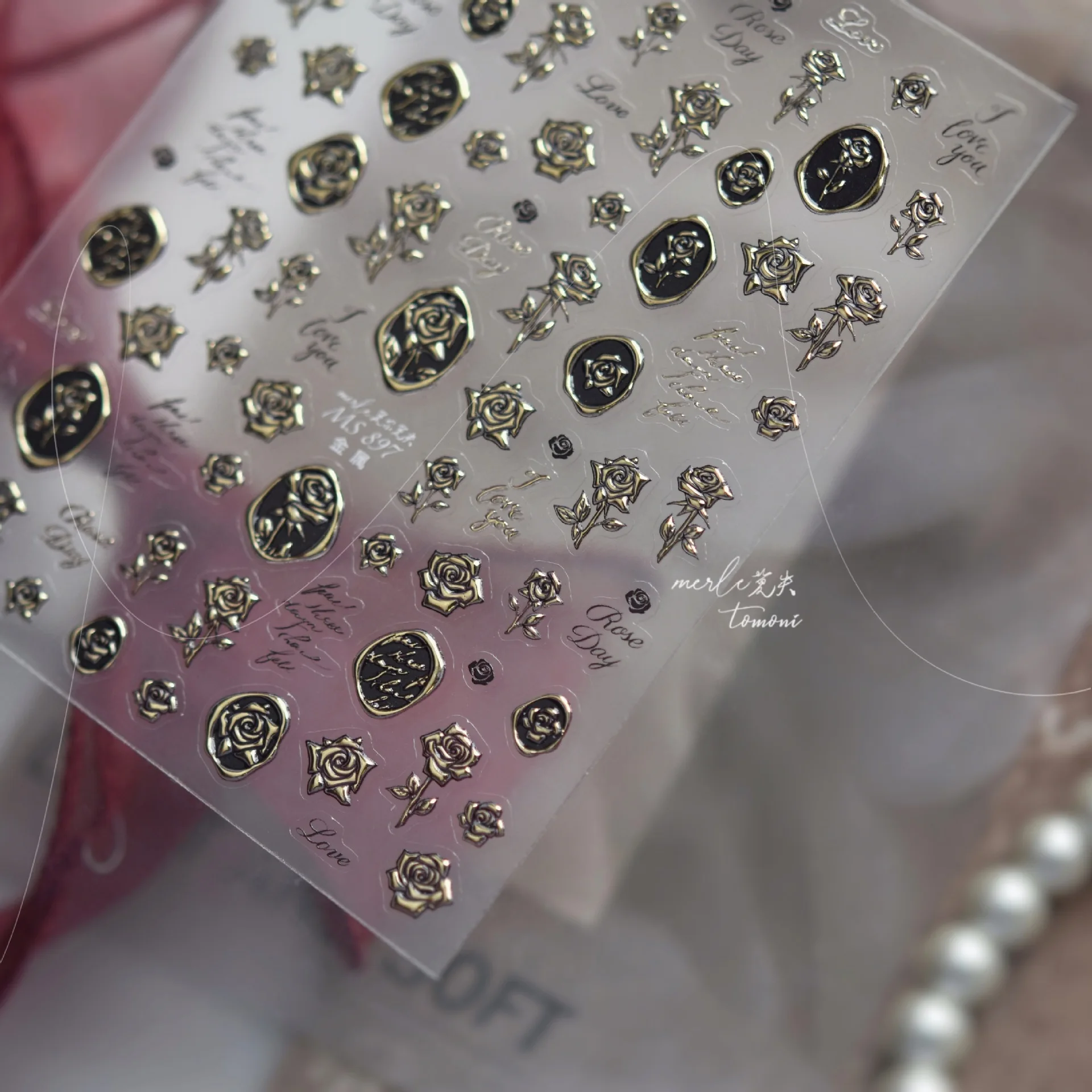 Exquisite Retro Stamps Rose Nail Accessories Stickers Gilded High-end Nail Stickers Back Adhesive Manicure 3D Decorations Decals