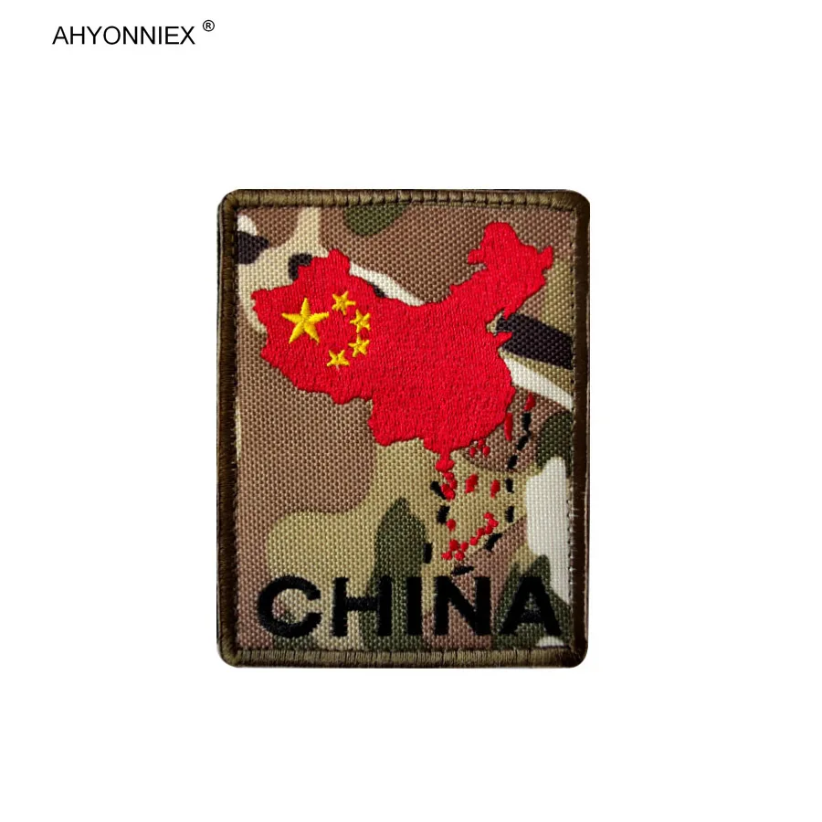 1PC 3D Fabric China Map Flag Patch Size 7X9CM Square Chinese Element Sticker For Jacket Jeans Bags Clothing DIY