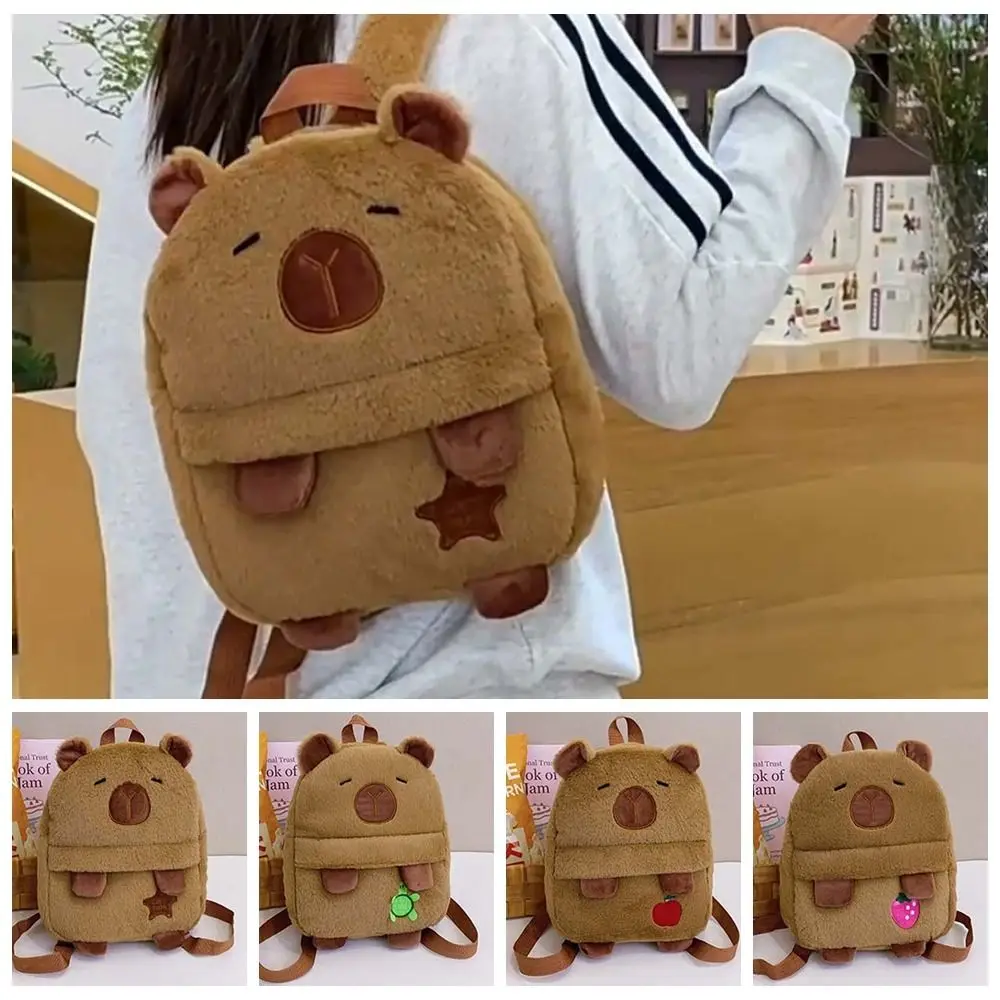

Cute Capybara Plush Backpack Soft Adjustable Straps Cartoon Animal Daypack PP Cotton Embroidered Large Capacity School Bag Boys