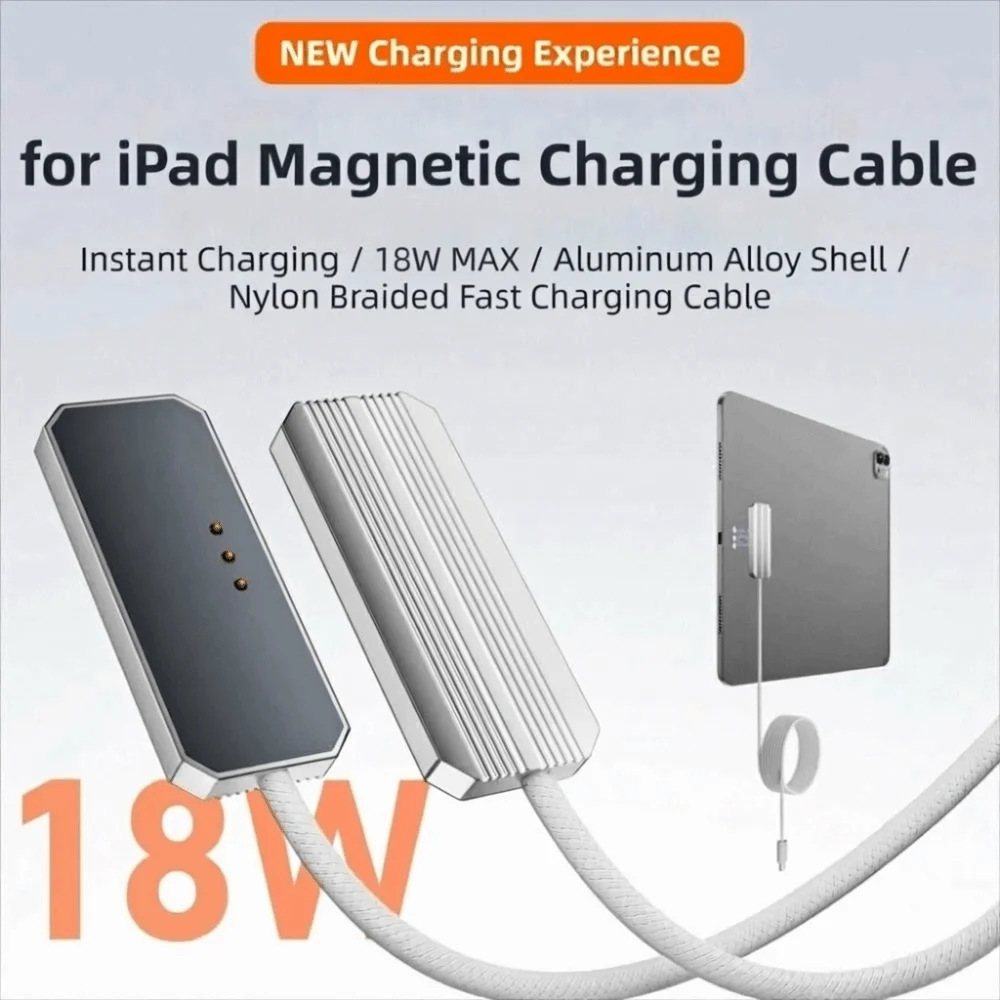 PD 18W Magnetic Charging Cable 200cm Anti Scratch USB Type-C Adapter Cable Smart Chip for iPad Air 4/5/6/7 10.9/13 Pro 11/12.9