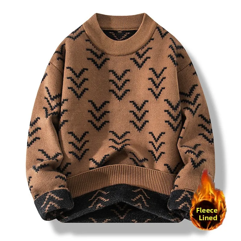 

Утепленный флисовый вязаный свитер для подростков на осень-зиму, повседневный универсальный мужской топ с полной свободой движений, цельный, из вельвета, быстросохнущий