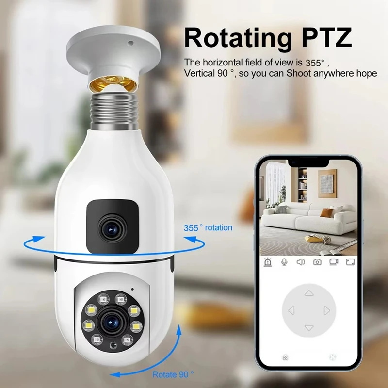 Dual Lens Light Bulb Camera YI IOT 2 Million 2.4G Support Wifi Night Vision 360 Degree PTZ Camera-A38R