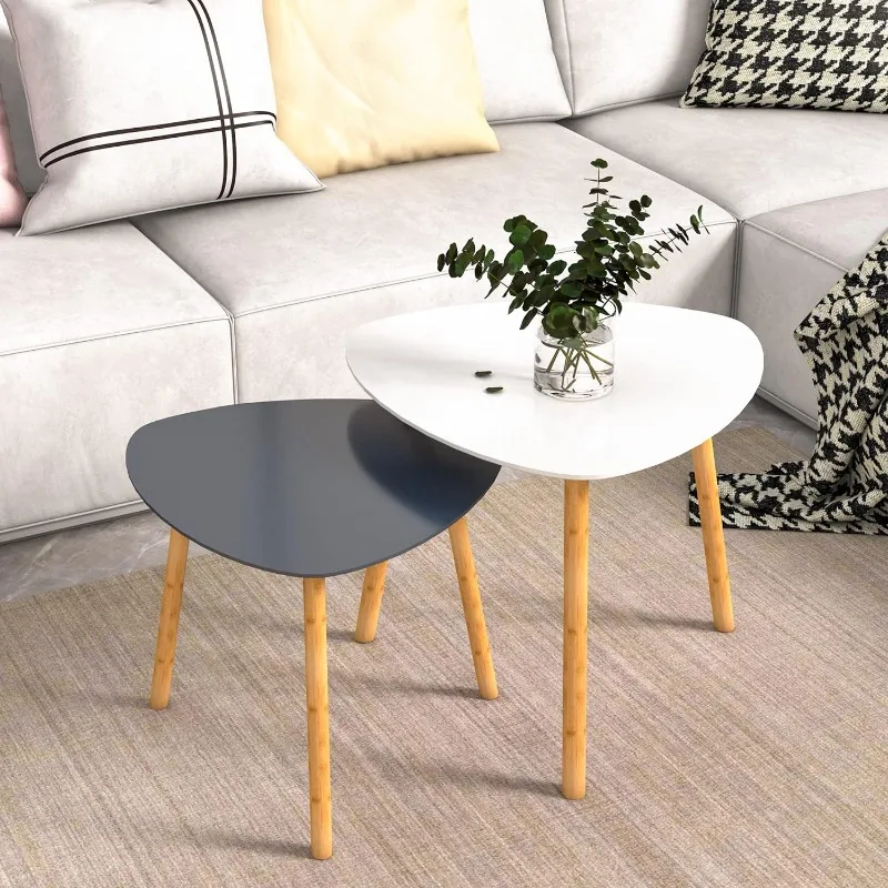 

Bamboo Nesting Coffee Tables - Small Coffee Table for Living Room, Set of 2 Triangle End Table Modern Side Table