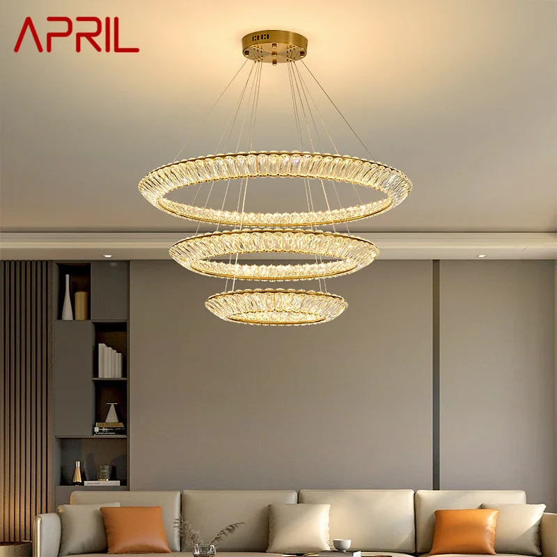 

APRIL Nordic Modern Ring Pendant Lamp Led Round Crystal Chandelier Creative Light Luxury For Living Room Villa Bedroom Decor