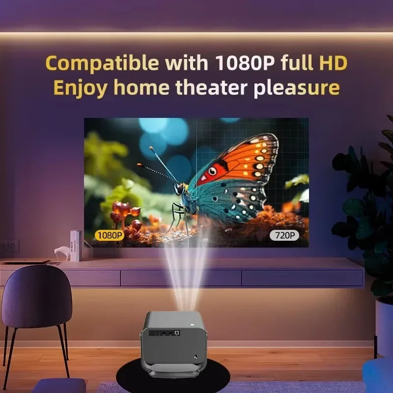 4K 350Lms 1080P Full HD Projector Auto Focus Lens LCD Lamp Android 13 Airplay Features Portable Home Theater Use