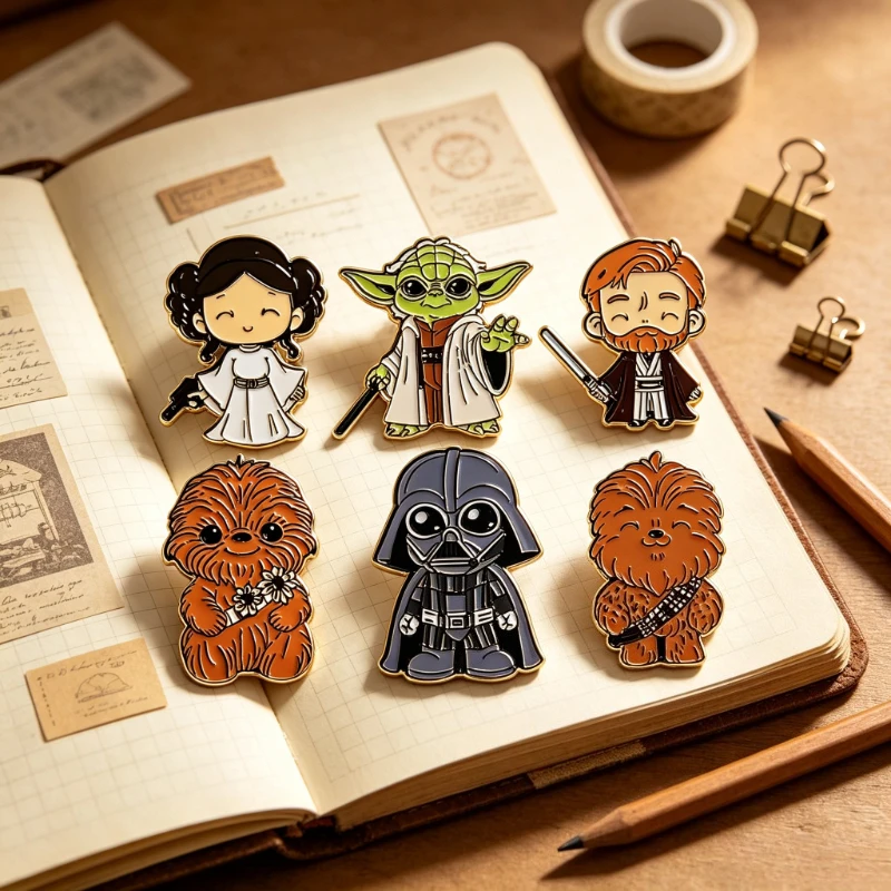 5/6/7pcs Cute Monster Brooche Enamel Pin Set including Darth Vader Mandalorian Leia Organa Solo Metal Badges Match with clothing