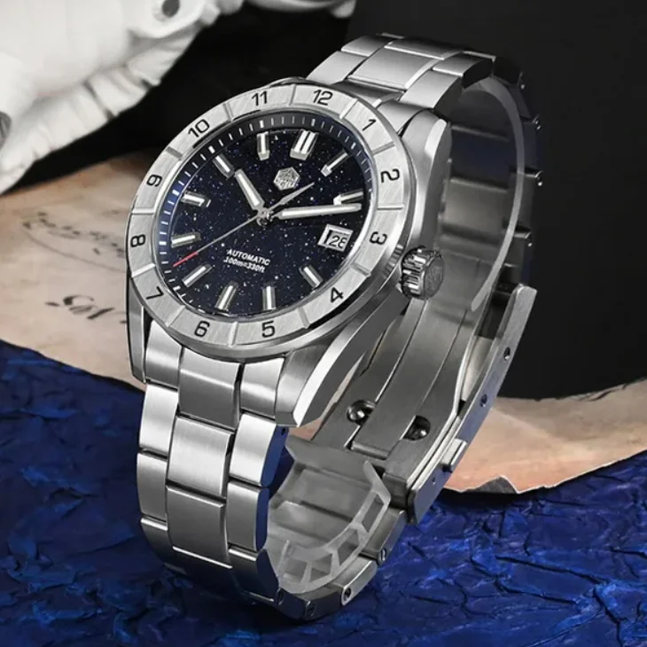 San Martin Men Automatic Watch 42mm Mechanical Wristwatch 10Bar Waterproof BGW-9 Luminous Sapphire Peacock Gemstone Dial NH35