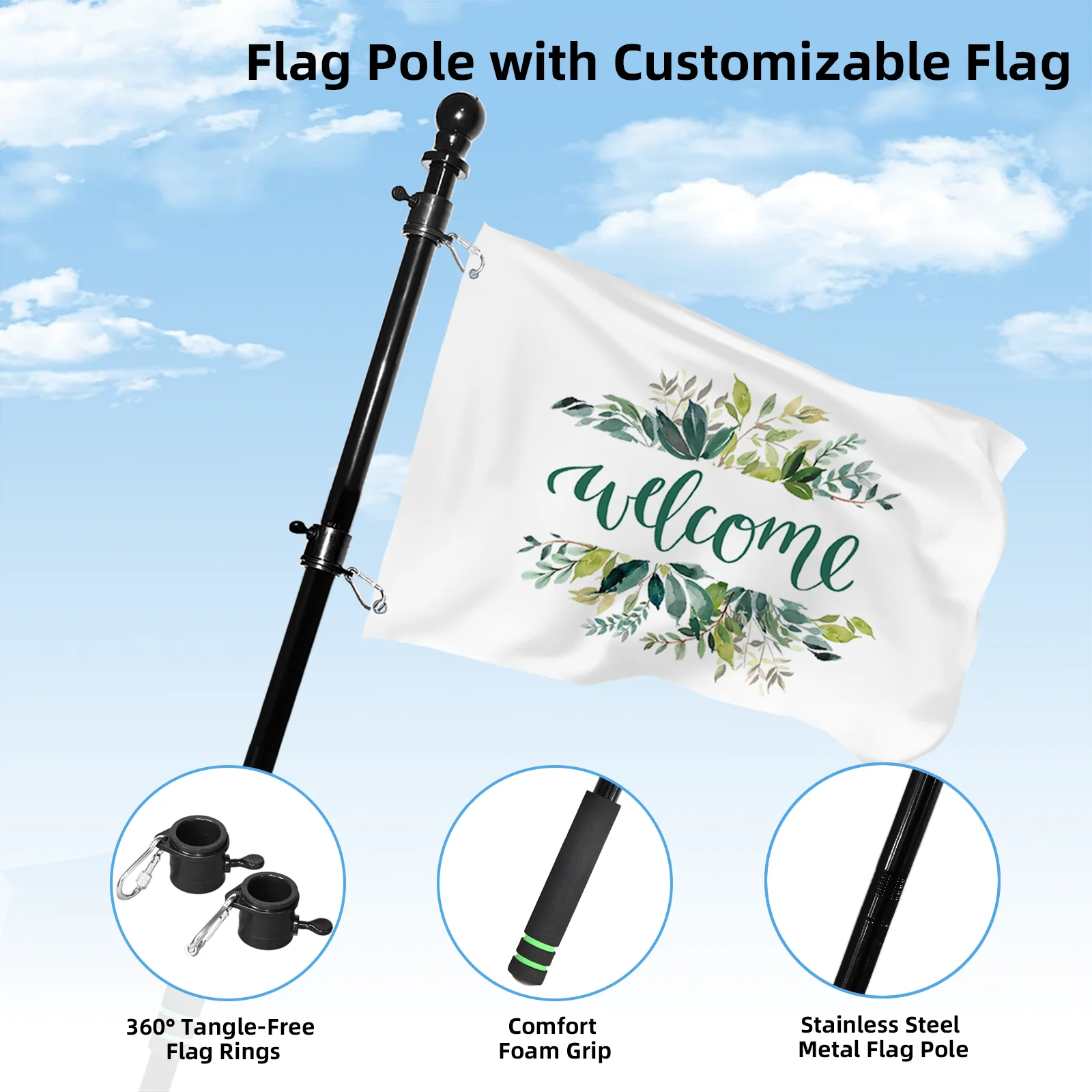 Handheld Flagpole 185.5cm Suitable for Outdoor 3x5 Flags , Handheld Black Flag Kit for Outdoor Porch Residential Decoration view 5