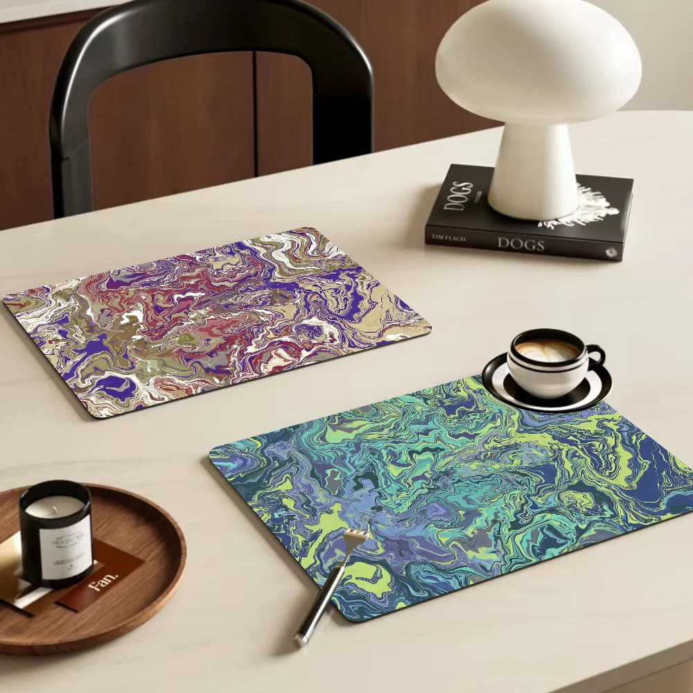 Abstract Art Fluid Quick Drying Dish Mat Printed Kitchen Tableware Coffee Draining Pad Dinnerware Cup Bottle Placemat