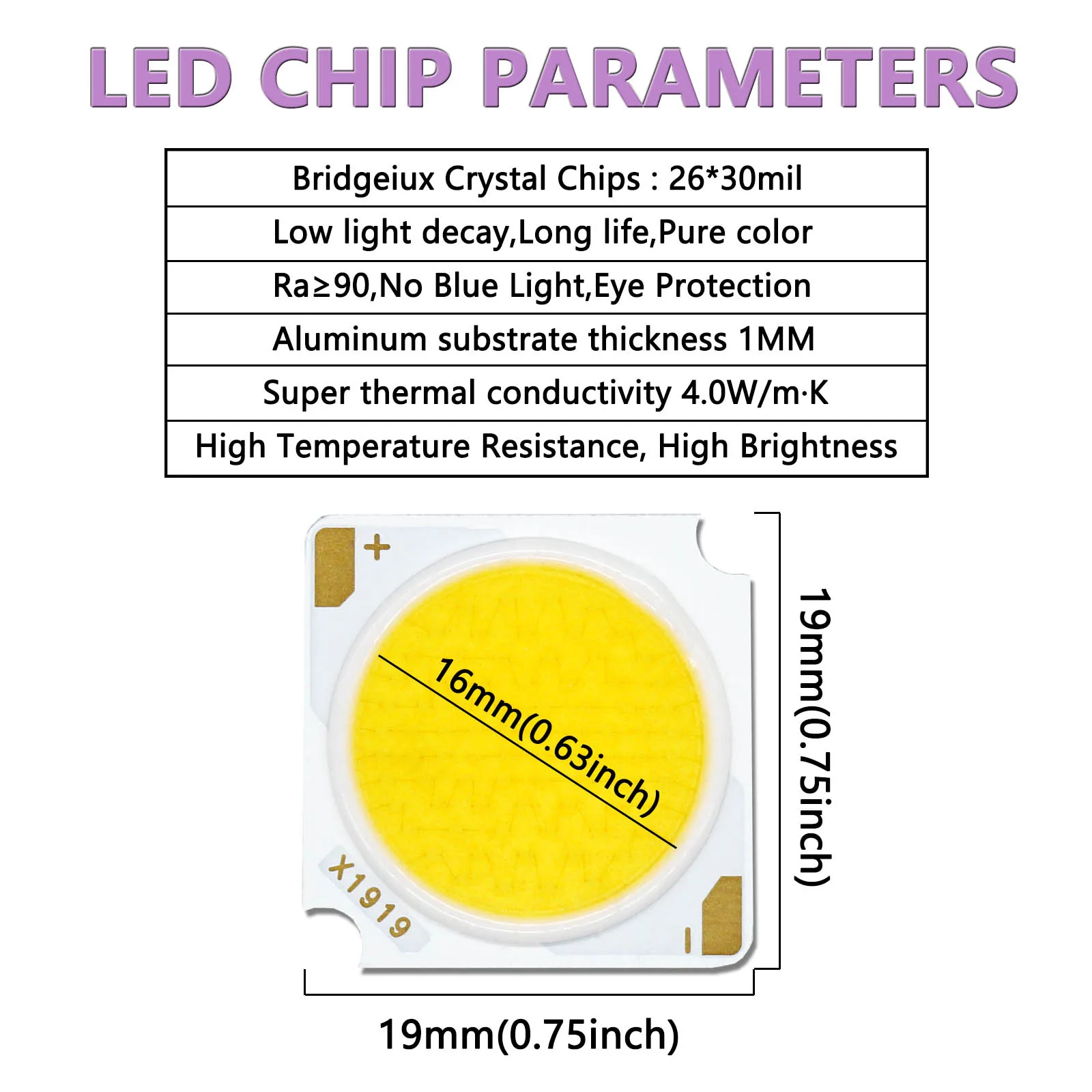 LED COB 12W 18W 24W 30W 36W 42W Bridgelux Chip DC36-39V High Power 19 * 19mm RA97 Track Lamp Downlight Light Source Accessory