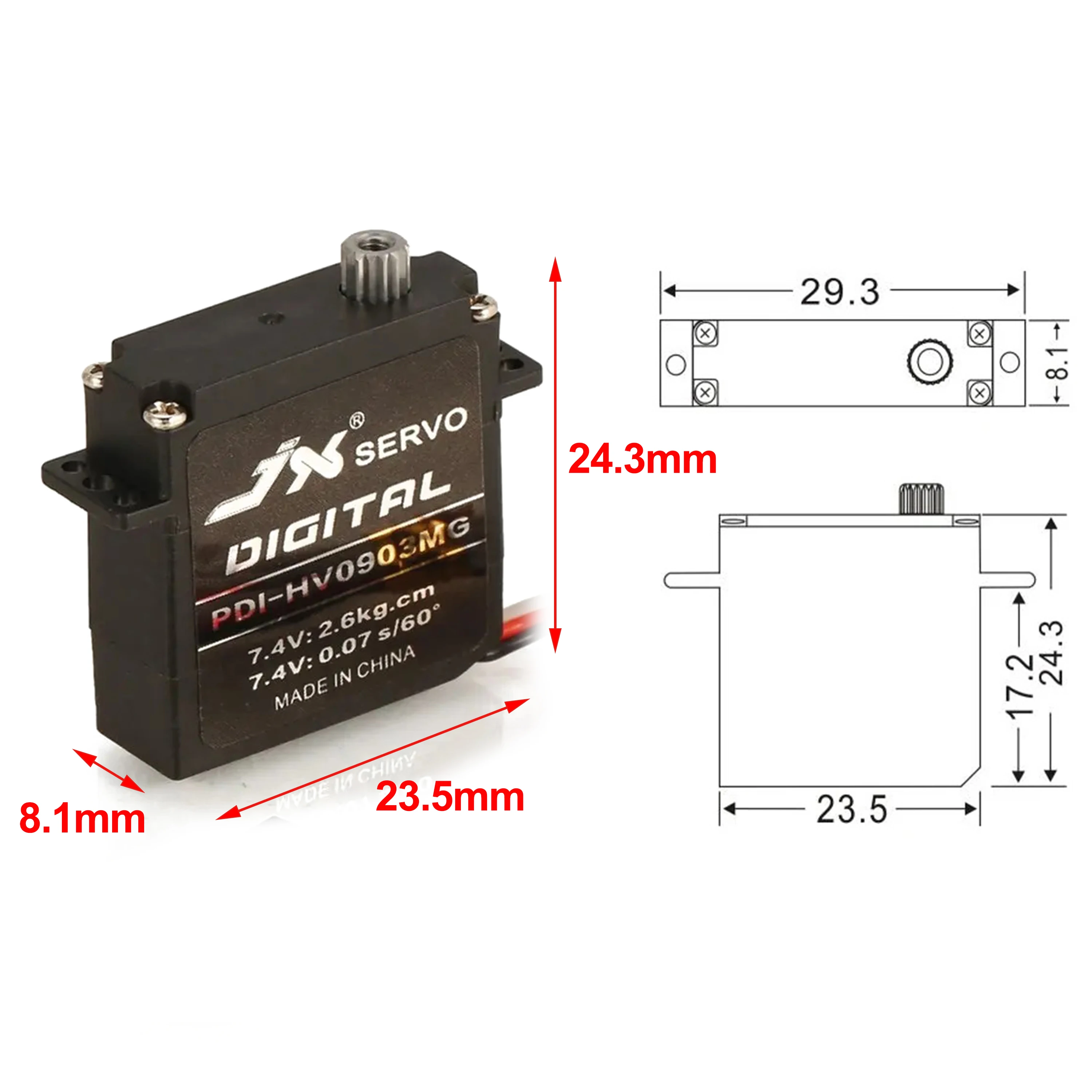 JX Servo PDI-HV0903MG 2.6kg RC Servo Ultrathin Body Digital Metal Gear Mini Mirco Servo for RC Plane Dron Fixed-wing Robot