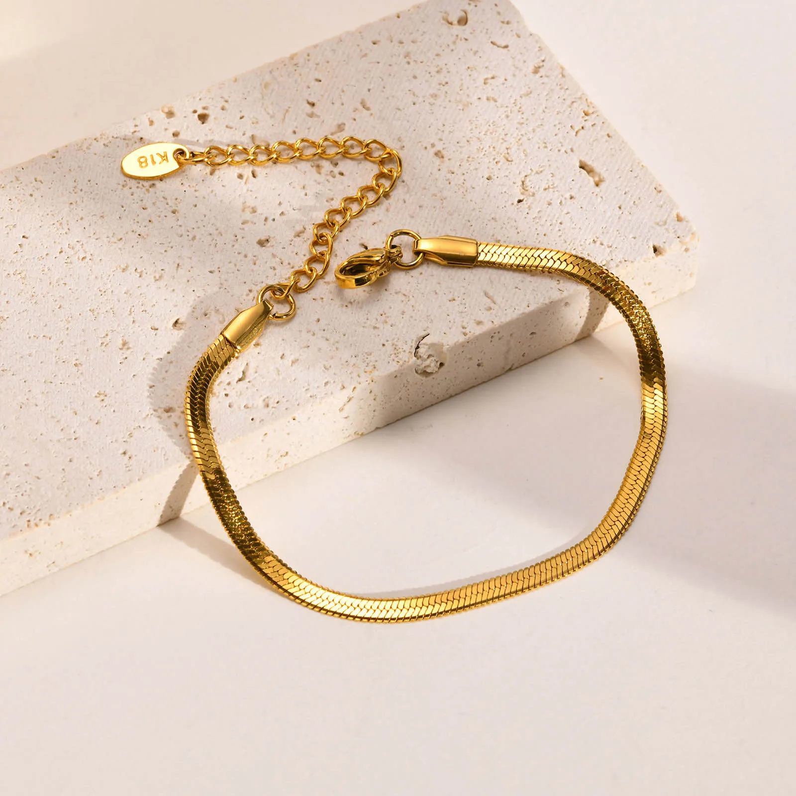 Herringbone Bracelet Women ,Thin Flat Snake Chain Link Wristband Stainless Steel Jewelry