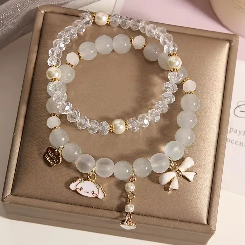 

Kawaii Sanrio Cinnamoroll Bracelet Girls String Jewelry Cute Cartoon Crystal Beaded Halloween Kid Birthday Christmas Gifts