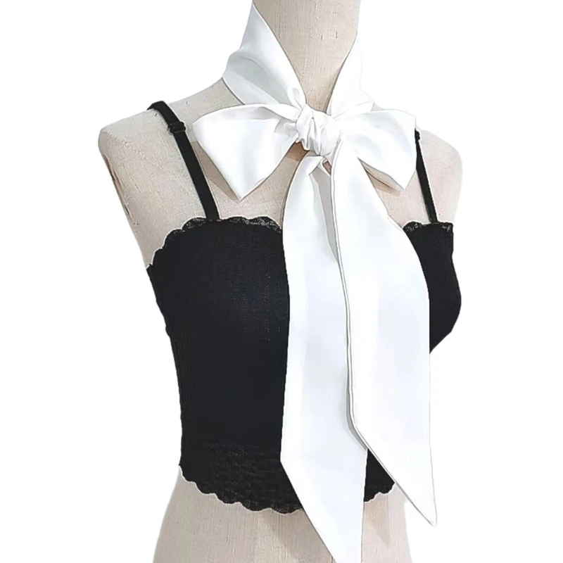 Business White/Striped Neck Tie for Woman Girl Meeting Uniform Performances Tie