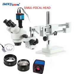 3.5X-90X Microscopio trinoculare focale Simul supporto a doppio braccio telecamera da 14mp 144pc Set di microscopi Stereo per saldatura a luce anulare