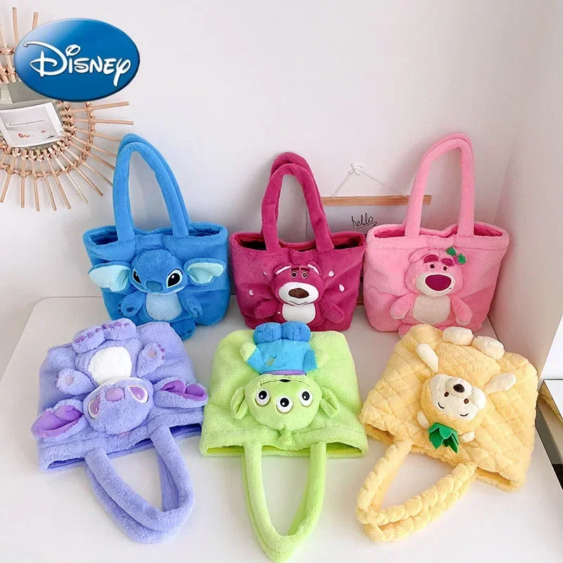 2025 New Disney Cartoon Plush Doll Shoulder Bag Sweet and Cute Stitch Strawberry Bear Soft Cute Girls Handbag