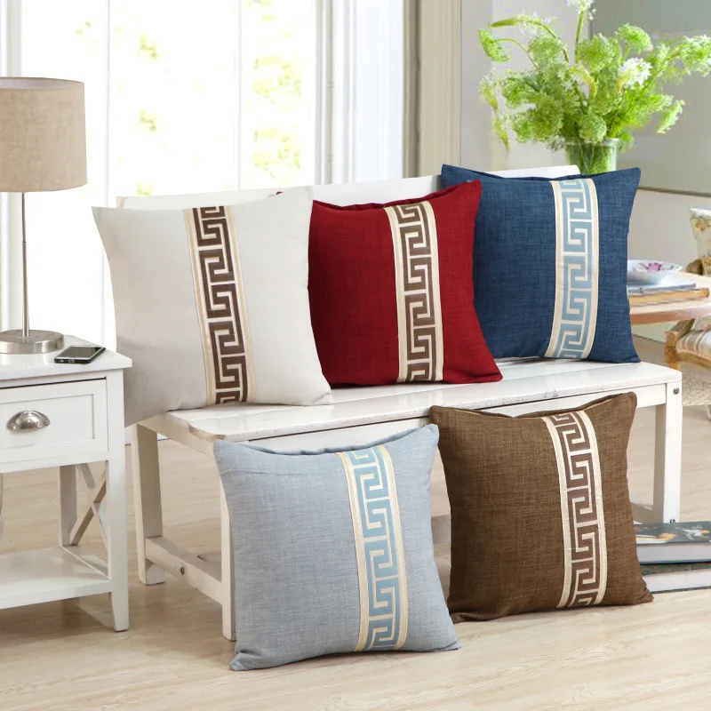 1/2pcs 45x45cm Cream White Greek Key Jacquard Pillow Cover Geometric Patterned Nordic Style Pillowcase Shell in Blue Red White G